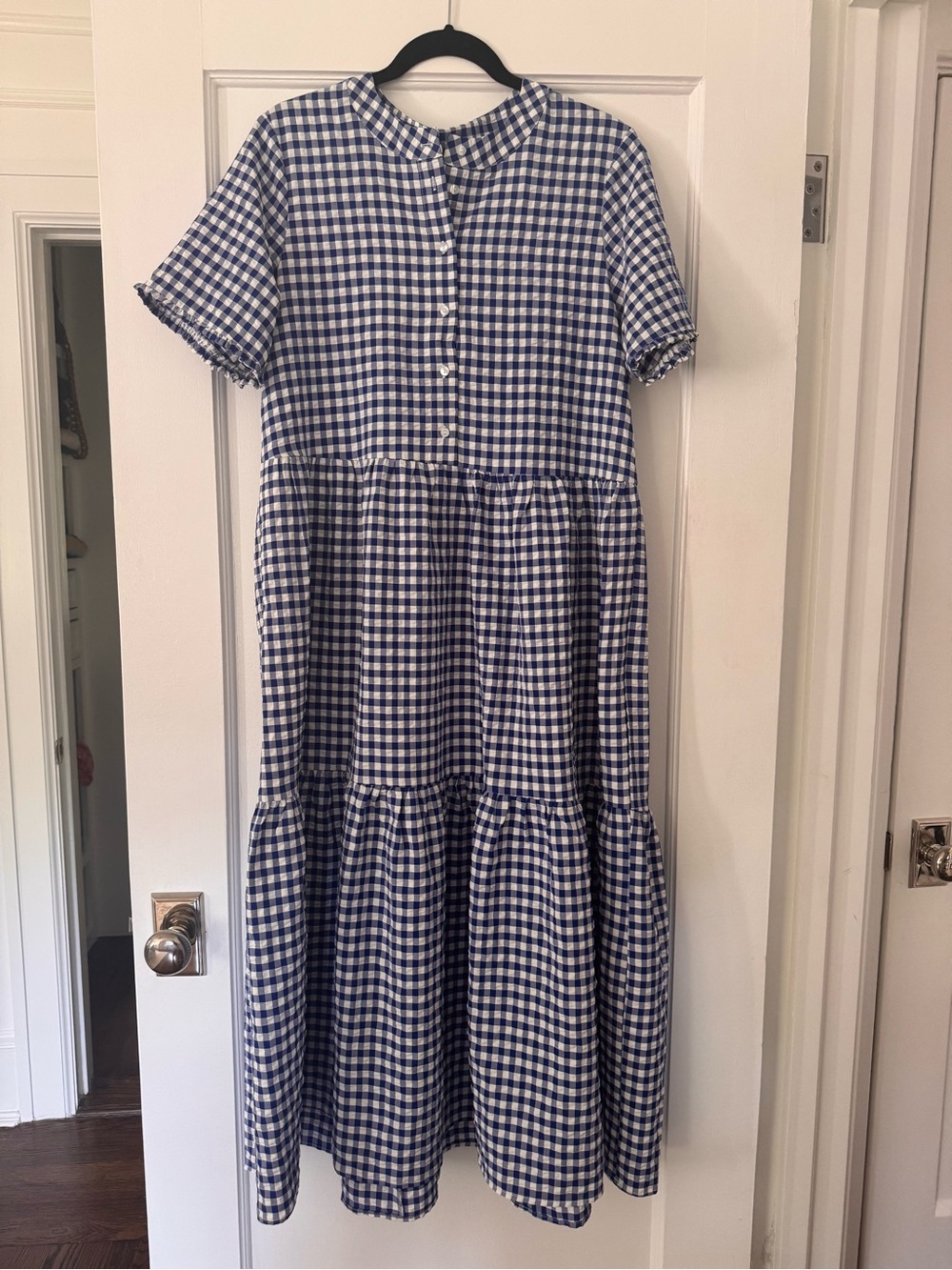 Blue Gingham Tiered Dress